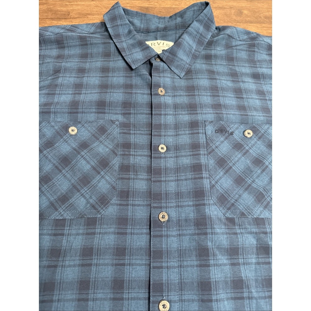Orvis Men's Short Sleeve Tech Shirt Size XXL Blue Plaid‎ Work Shirt